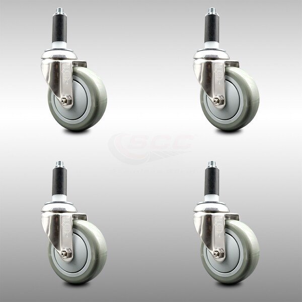 Service Caster 4 Inch 316SS Gray Polyurethane Swivel 1-1/8 Inch Expanding Stem Caster Set SCC SCC-SS316EX20S414-PPUB-118-4 - main